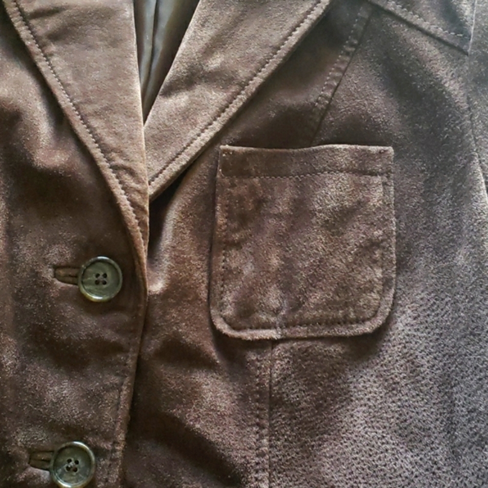 Style & Co Petite Brown Suede Leather Jacket Size S Pockets - Picture 4 of 9